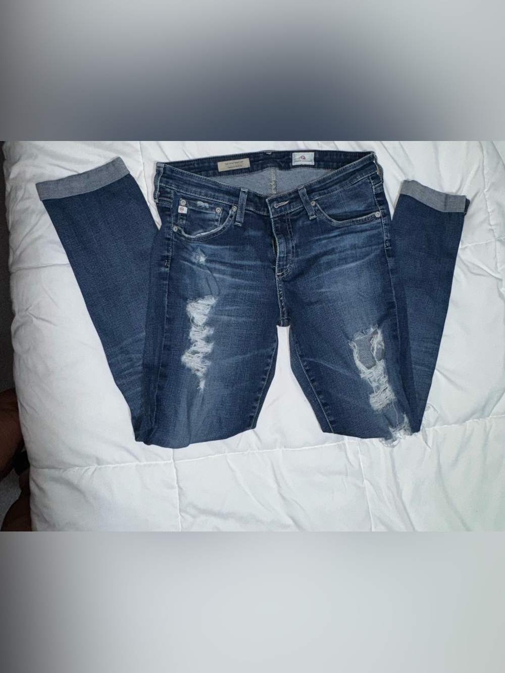 AG Adriano Goldschmmied Dark Blue Distressed Skinny Jeans